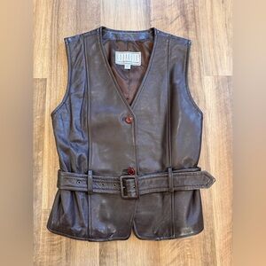 Vintage B B Dakota for Nordstrom B.B. Dark Brown Leather Belted Vest, small
